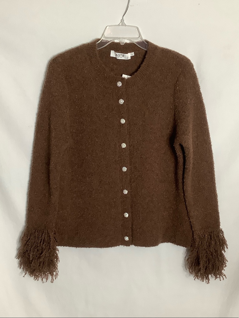 ASTR Brown Fringe-Cuff Button Cardigan Size L - Picture 9 of 16